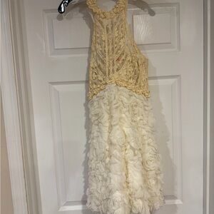 Free People Cream Lace Halter Dress with Rosette Skirt